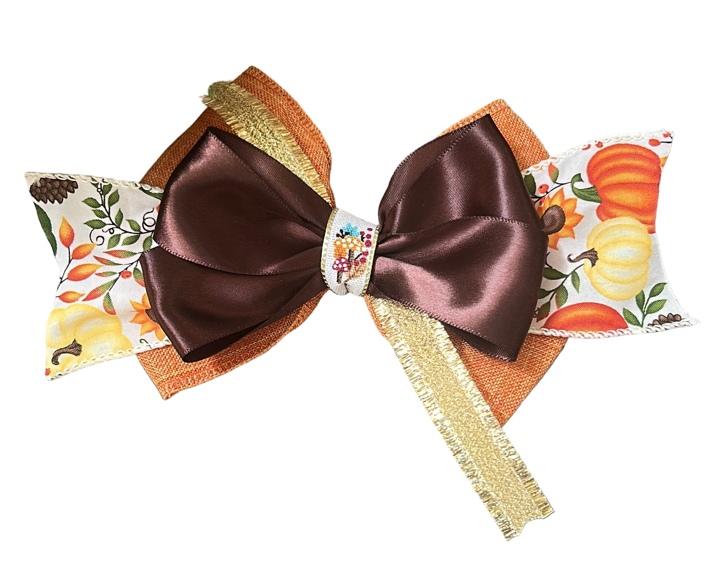 Brown Satin; Gold Accent Fall Bow