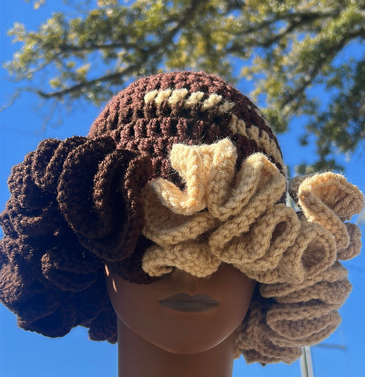 "Chocolate Swirl" Crochet Ruffle Hat