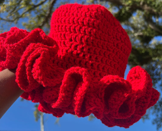 "Cherry" Crochet Ruffle Hat